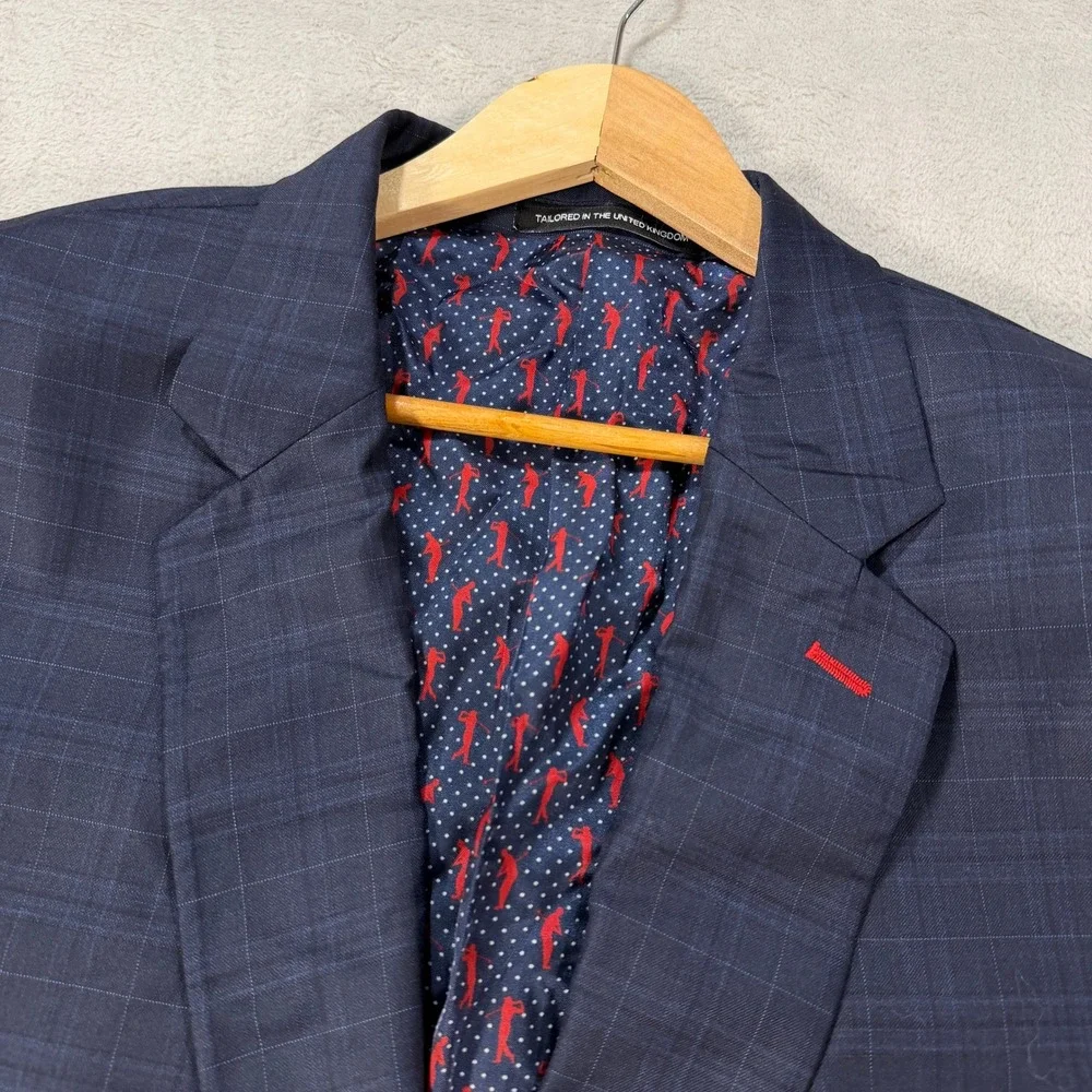 Bespoke Loro Piana Australis S150s Mens 54L Wool Blazer Navy Plaid Golf Lining